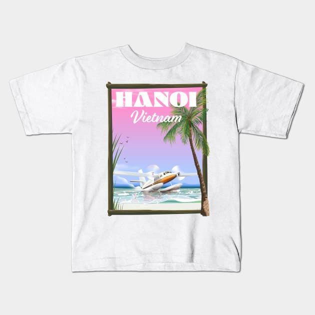 Hanoi Vietnam seaplane travel poster Kids T-Shirt by nickemporium1